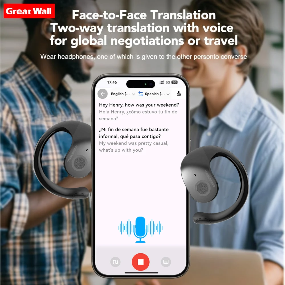 GreatWall AI Real-Time Translation Wireless Bluetooth Earphones Supporting Over 100 Voice Languages Translation Headphones - Image 4