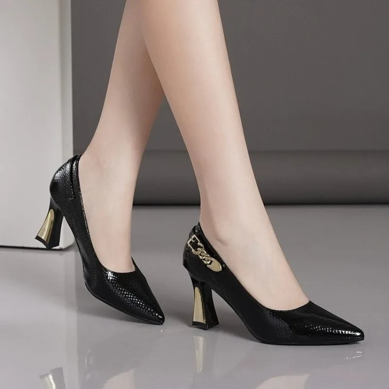 Basic Wine Snakeskin Leather Women Shoes Stiletto High Heels Pointy Toe Women Pumps Weddings Party Size 33-42 Shoes Woman - Image 3