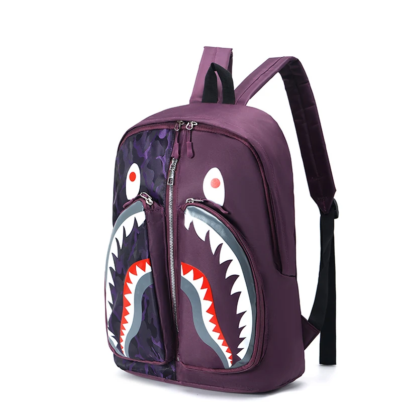 Simple personality fashion shark mouth men's backpack plaid high school student college student school bag computer backpack SAC - Image 6