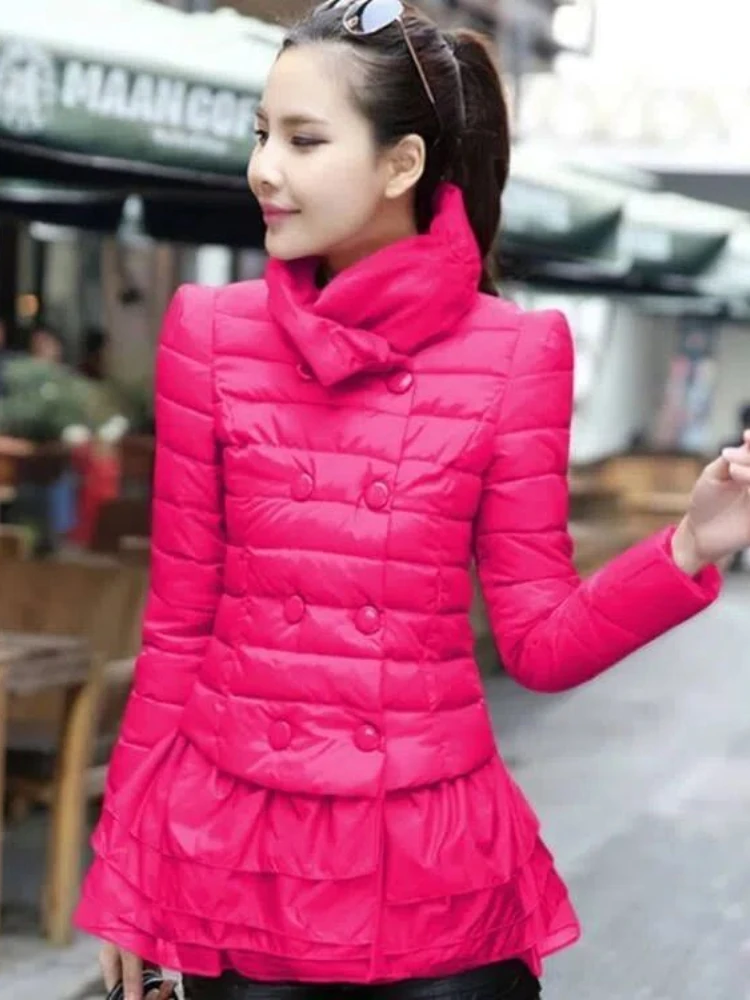 2023 Women's Winter Warm Stand Collar Parkas Female Slim Splicing Wooden Ear Edges Fashion Cotton Padded Jacket Coat - Image 4