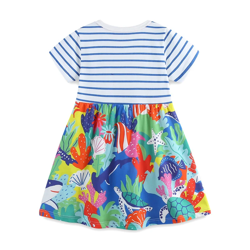 Jumping Meters 2-7T New Arrival Princess Girls Dresses Summer Striped Animals Print Fashion Kids Frocks Party Children Clothes - Image 2