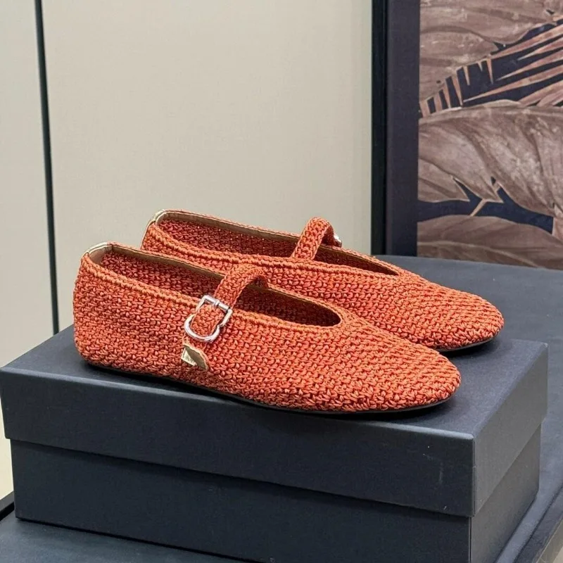 Knitted Hollow Out Flats Mary Janes Shoes Women Spring Summer Breathable Elegant Ballet Shoes Ladies buckle strap Loafers 2025 - Image 3