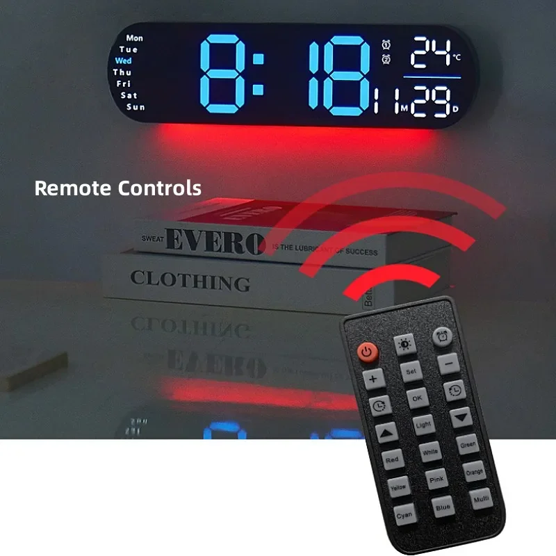 13.78 Inch Remote Control Digital Wall Clock Mood Lighting Timing Countdown 2 Alarm Auto Dimmer DST Plug In Use LED Alarm Clock - Image 4