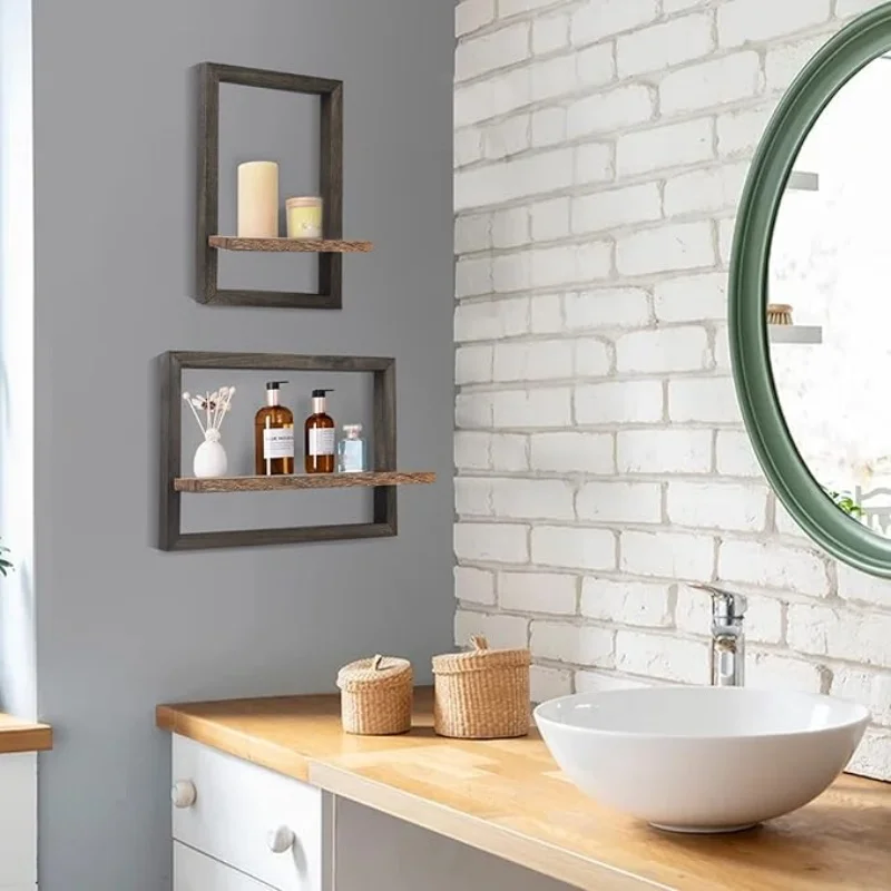 Wood Floating Wall Shelves Hanging Shelf for Wall Storage Rustic Farmhouse Decor for Bedroom Bathroom Living Room Kitchen - Image 4