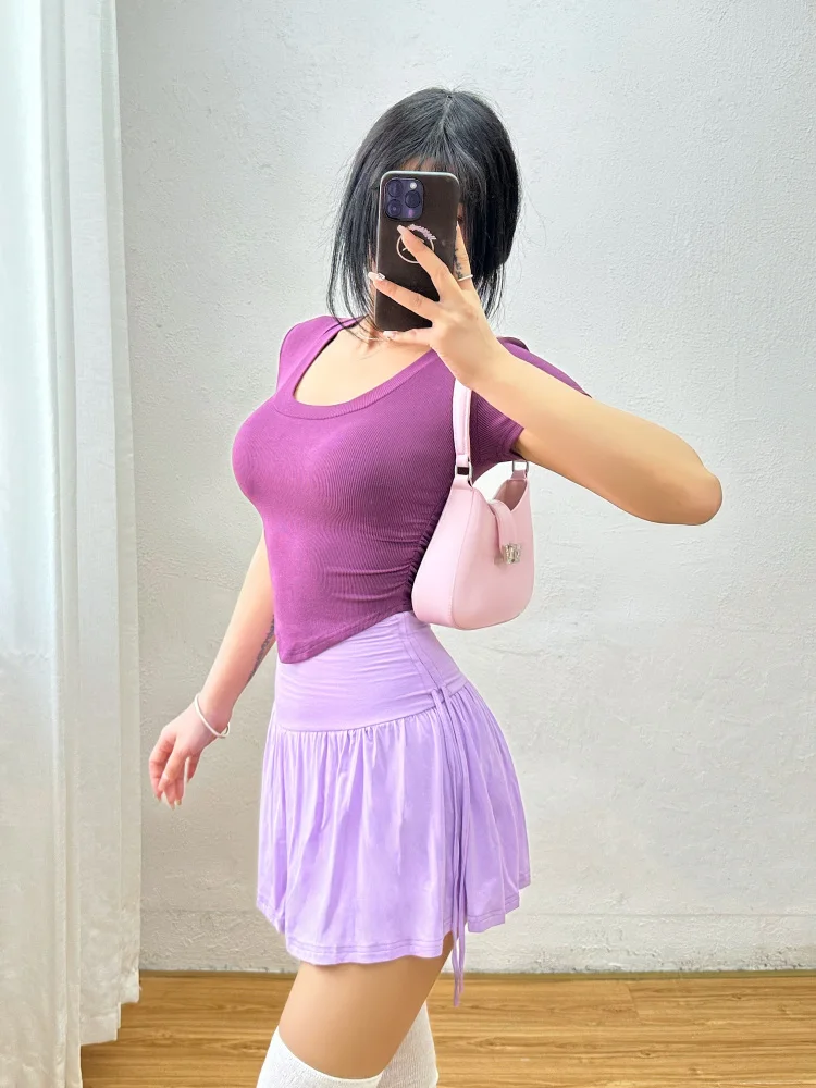 WOMENGAGA Sweet Spicy Girl Ballet Girl Korean Style Short Skirt Waist Drawstring Slim Pleated Half Mini Skorts Sports Girl 76C0 - Image 4