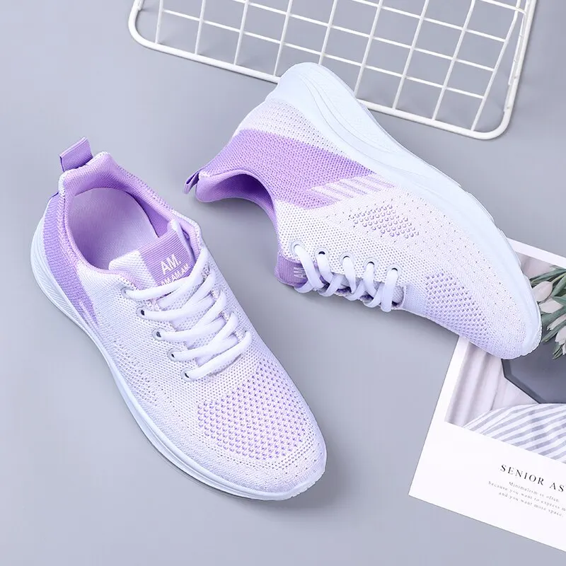 Spring New Women's Flying Weave Mesh Sport Casual Lightweight Soft Sole Running Shoes - Image 5