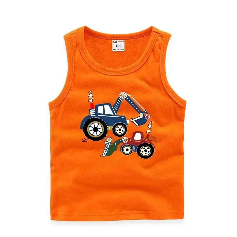 2025 New Summer Camisole Boys Girls Children's Cotton Sleeveless Bottoming Shirt Cartoon Excavator Casual Kids Vest - Image 3