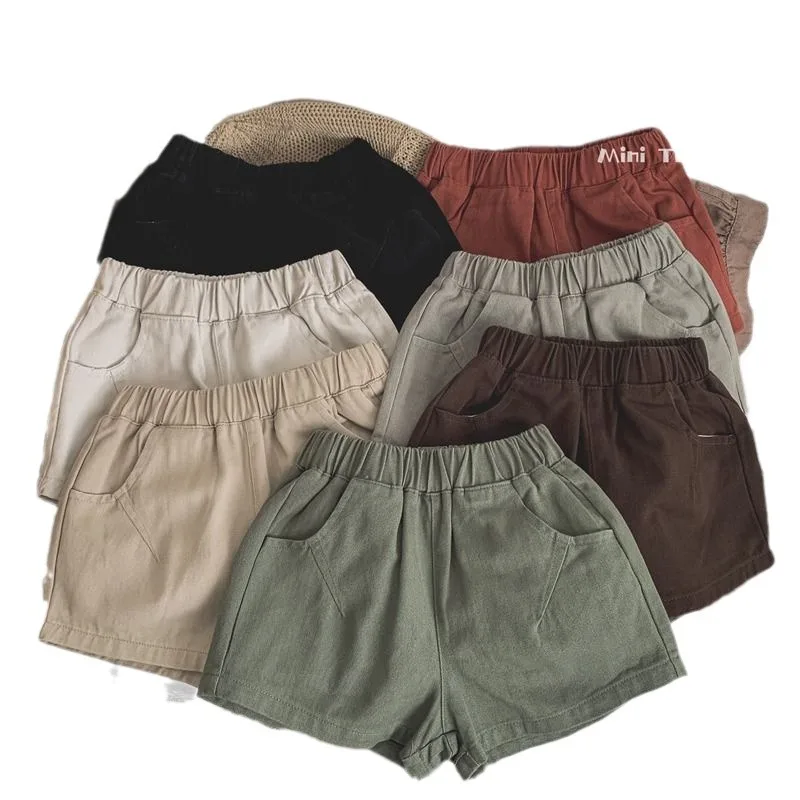 2025 Kids Boys Summer Shorts Solid Elastic Waist Beach Pocket Toddler Pants For 7M-7T Children Casual Loose Korean Retro Clothes - Image 5