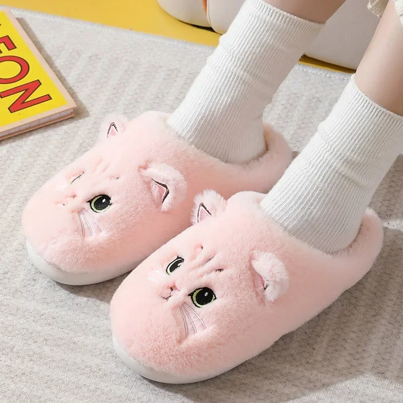Cute Cat Slippers Fluffy Furry Women Home Platform Slippers Men Winter Plush Slides Indoor Fuzzy Slippers Lovely Cotton Shoes - Image 3