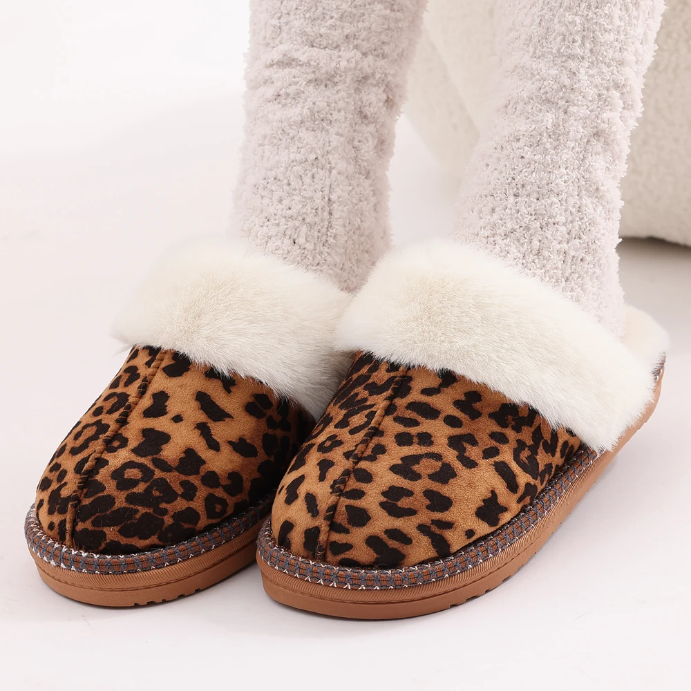 Kidmi Fashion Fuzzy Cotton Slippers For Women Indoor Non-slip Faux Fur Collar Fluffy Slides Winter Soft Cozy Plush House Shoes - Image 3