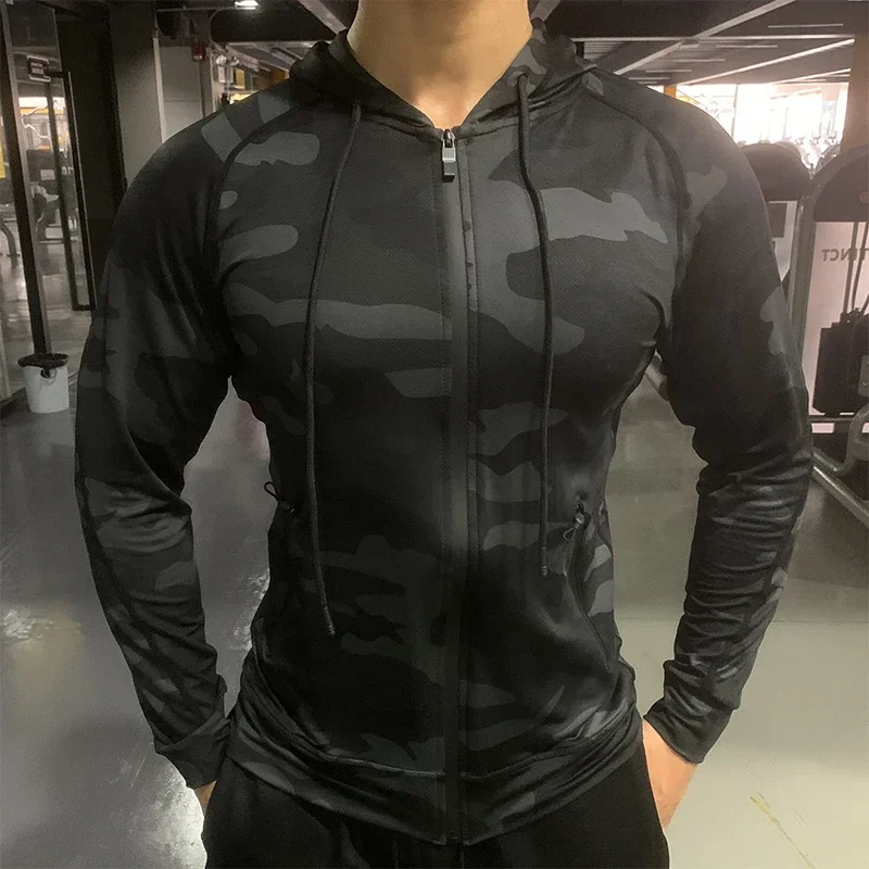Mens Running Sport Compression Hoodies Outdoor Sun Protection Hooded Jackets Gym Fitness Breathable Shirts Tops Fishing Coats - Image 3