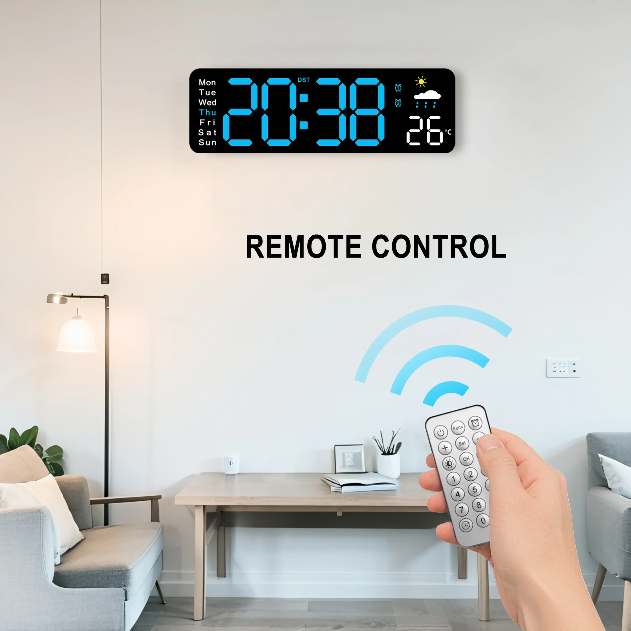 Digital Clock, 11"Display LED Wall Clock for Home Decor, Alarm, Timer, Automatic Brightness Dimmer Clock with Day/Date/Temp - Image 6