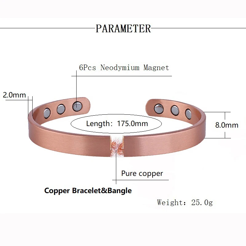 Set Pure Copper Bracelets and Rings Simplicity Cuff Magnetic Bangles for Women Men Arthritis Health Solid Copper Jewelry - Image 5