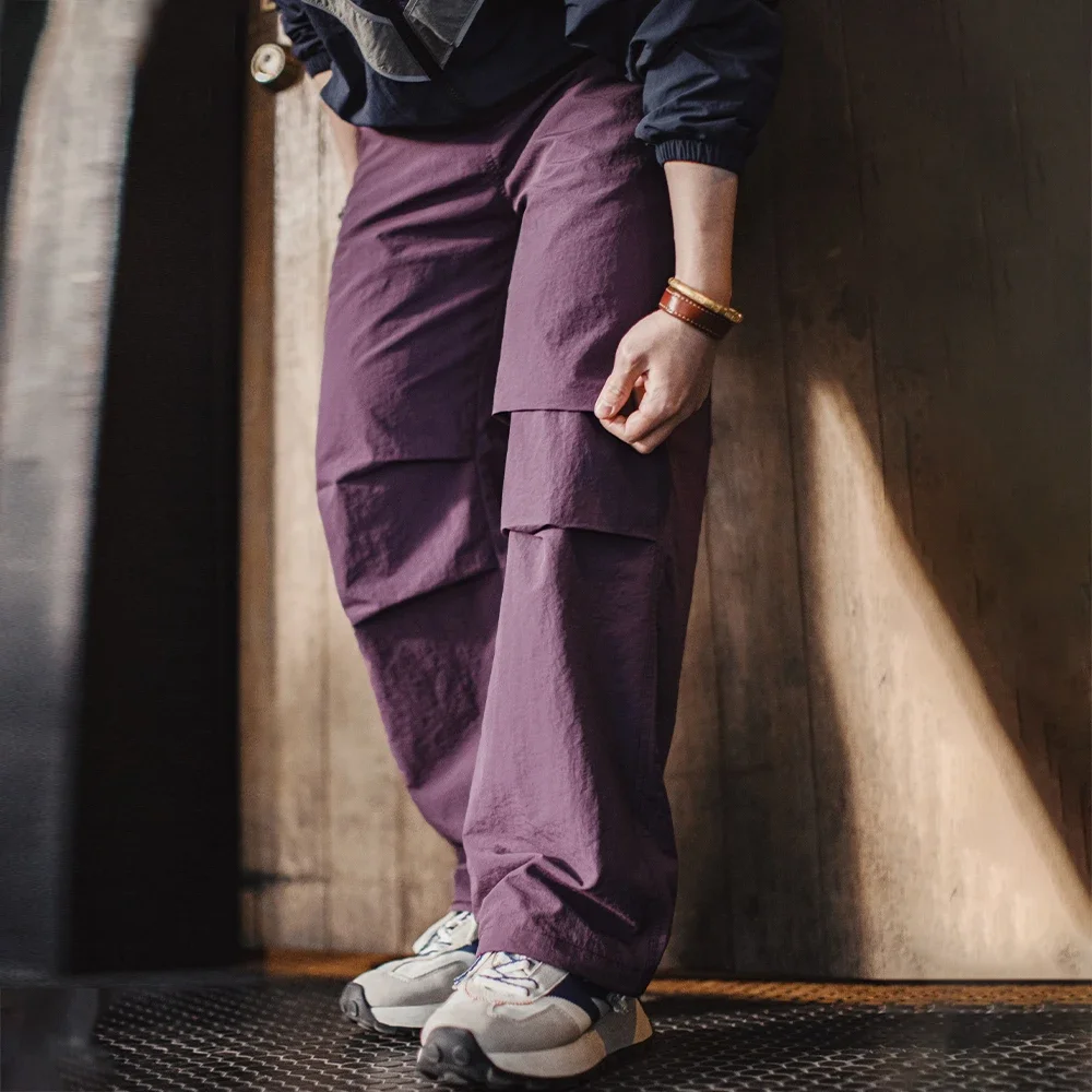 Maden Men's New Vintage Thin Wrinkled Paratrooper Pants Elastic Waist Casual Straight Trousers for Spring Versatile Sweatpants - Image 2