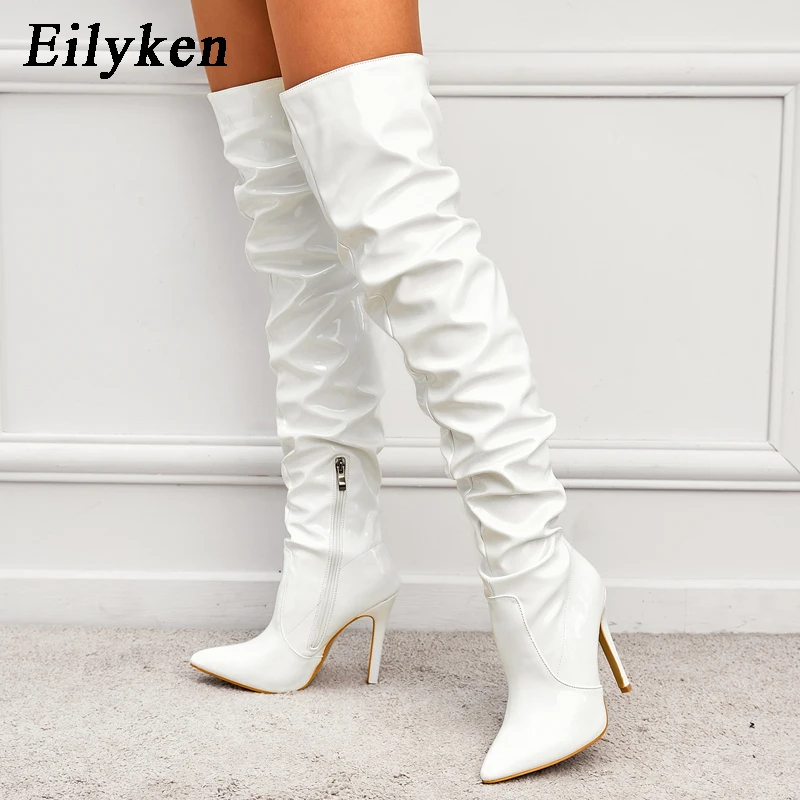Eilyken Red Women Over The Knee Boots High Heels Patent Leather Solid Pointed Toe Stiletto Side Zipper Sapatos Femininos - Image 3