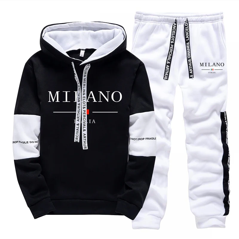 Newest Fahsion Mens Sportswear Hooded Sweatshirts Jogger Pants Male Daily Casual Sport Jogging Suit Italia Milan Printed Hoodies - Image 4