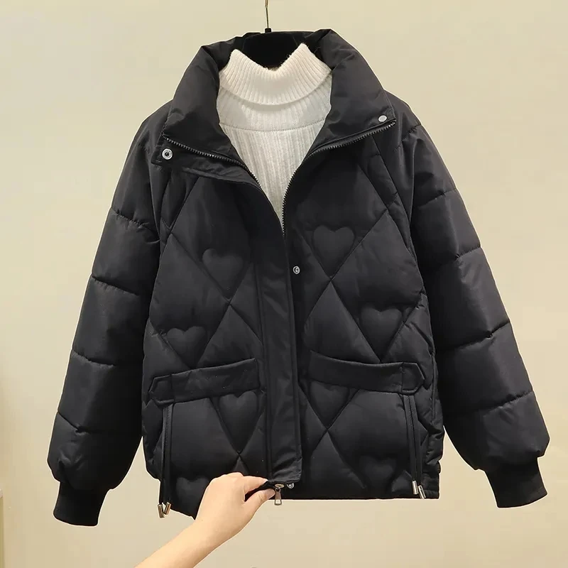 Korean Fashion Warm Coat Female Sweet Short Padded Coats Ladies Oversized Loose All-Match Outerwear Winter Cotton Parkas Women - Image 4