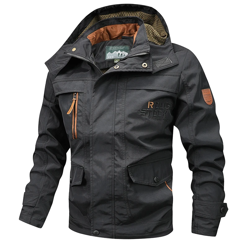 Spring Autumn New Men Windproof Casual Jacket Coat Detachable Hat Jacket Men Multi-Pocket Waterproof Military Jacket Male M-5XL - Image 6