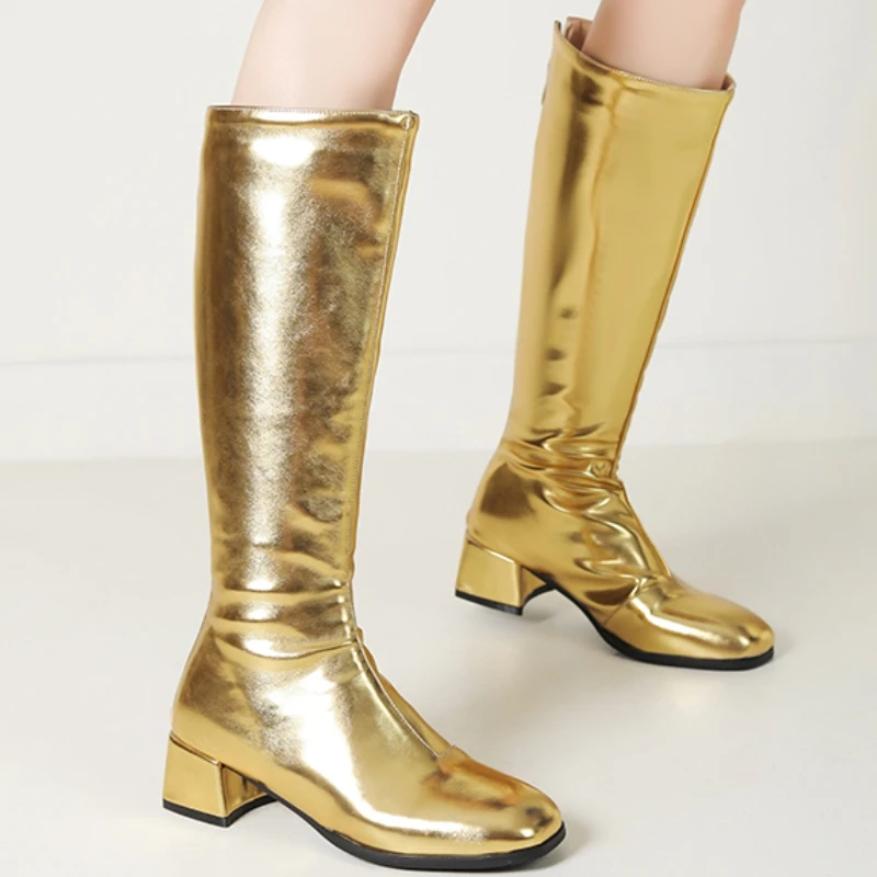 Women's Knee High Boots Winter Shoes 2024 Gold Silver Low Heeled Long Boot Ladies Party Footwear Shoes Large Size 45 Waterproof - Image 3