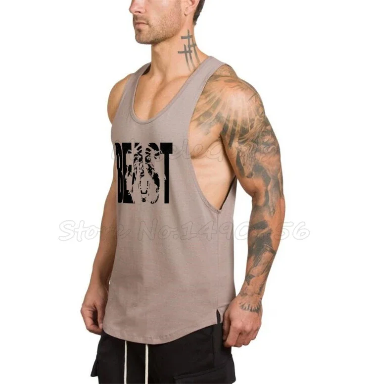 BEAST Fitness Men Tank Tops Bodybuilding Clothes Cotton Workout Vest Gym Stringer Sleeveless Shirt Sportswear Undershirt - Image 4