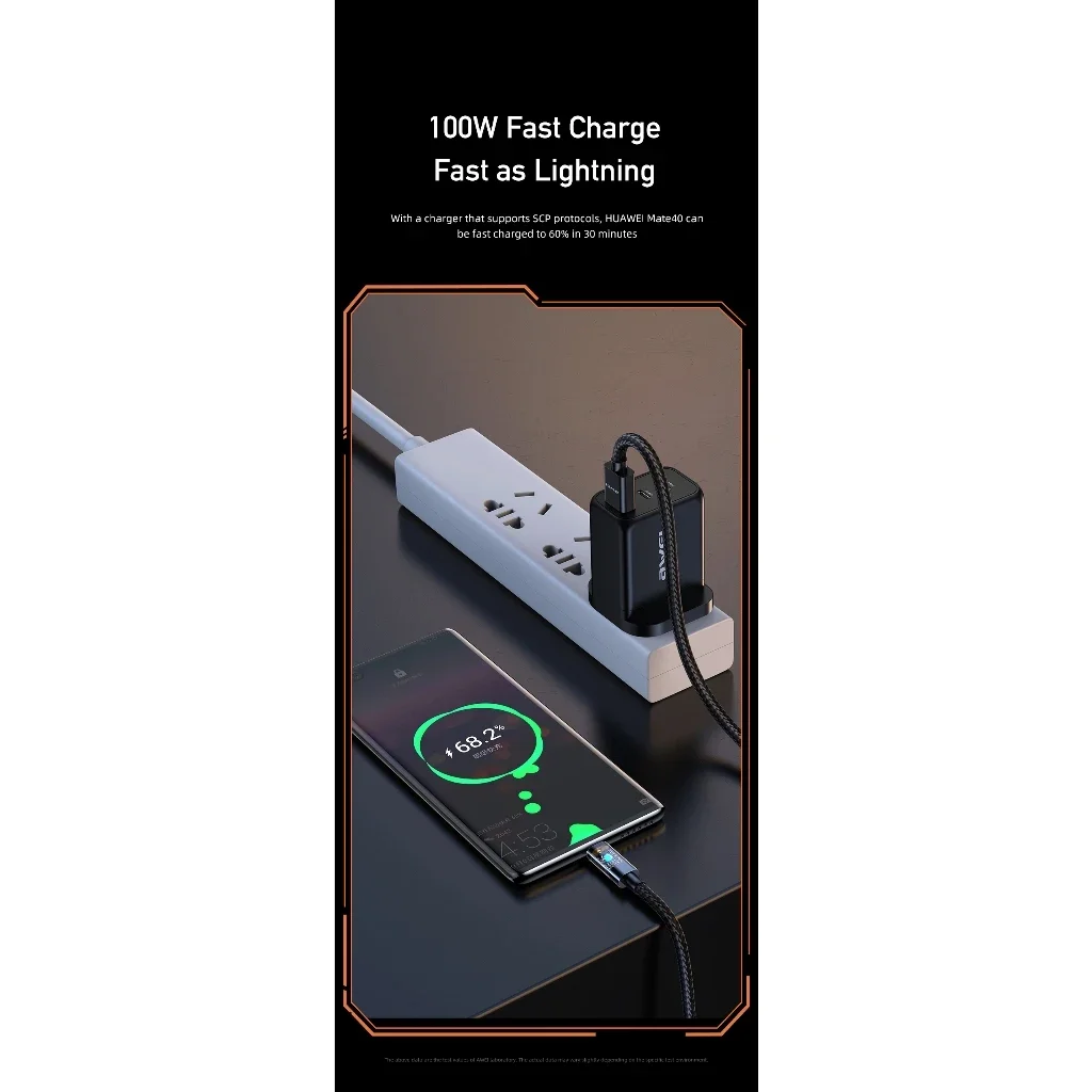Awei CL-139 100W Super Fast Charging USB Micro Cable Android Micro For Micro USB Fast Charging Cable Nylon Braided Cable - Image 5