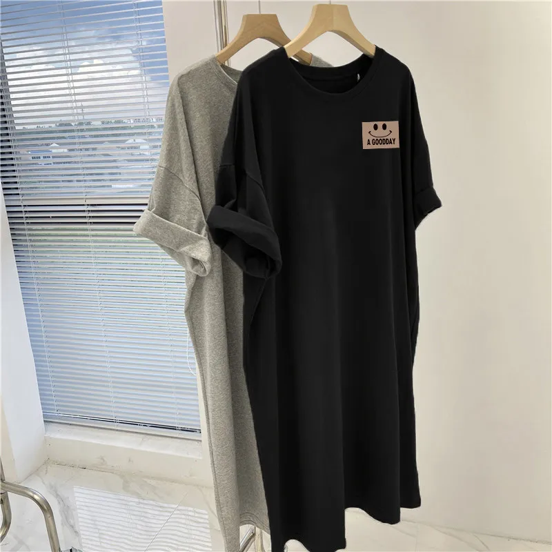 Women's New Short Sleeved Dress Korean Casual Oversized Loose Round Neck Dress - Image 3