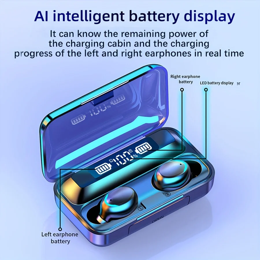 Wireless Headphones Bluetooth Earpods Sports Stereo Noise Canceling Headphone Microphone Speaker with LED light headphones - Image 2