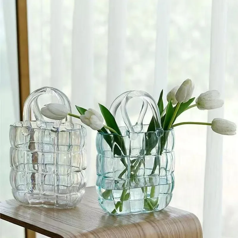 Purse Vase Handbag Vase Clear Wide Mouth Glass Bag Flower Pot Aquatic Plant Fish Tank Garden Office Wedding Home Table Decor - Image 3