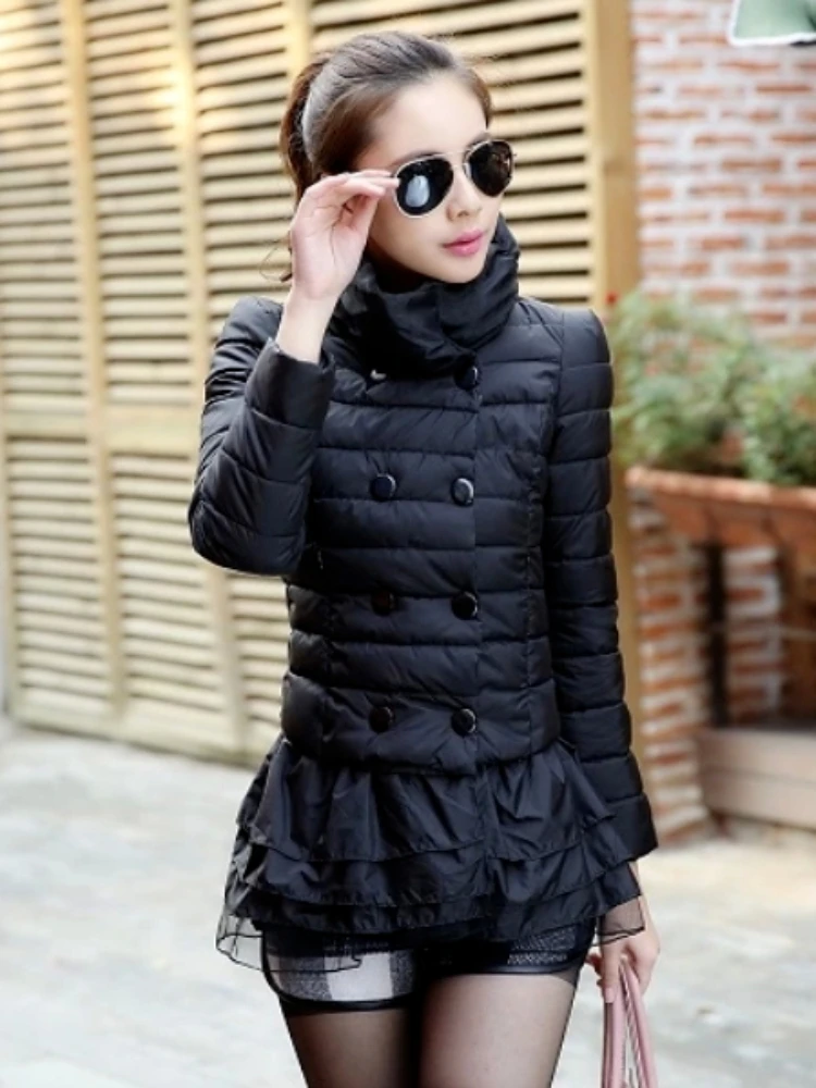 2023 Women's Winter Warm Stand Collar Parkas Female Slim Splicing Wooden Ear Edges Fashion Cotton Padded Jacket Coat - Image 2