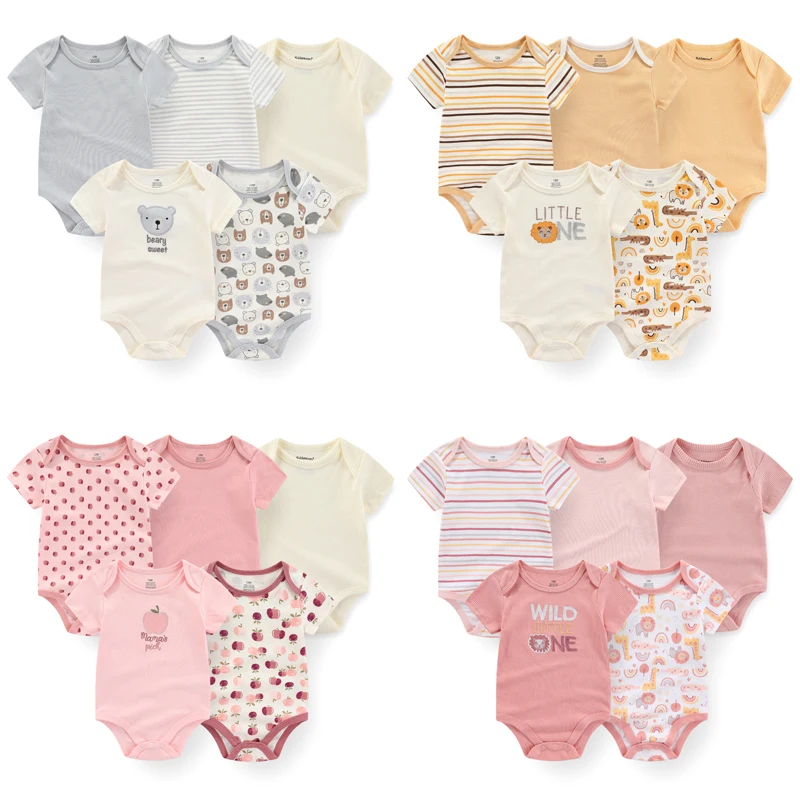 5Pieces Unisex New Born Bodysuits Print Summer Cotton Baby Girl Clothes Sleeveless Cartoon Baby Boy Clothes Set Solid Color - Image 6