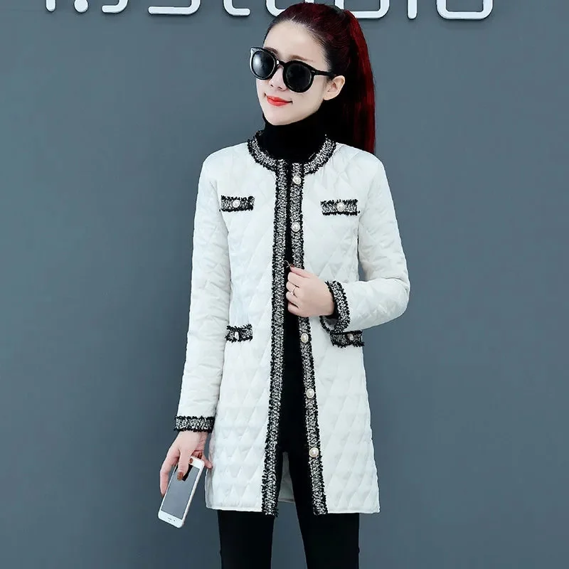 2023 Winter Women's New Korean Loose Cotton-padded Jacket Diamond Lattice Light Down Cotton Female Mid Length Slim Padded Coat - Image 5