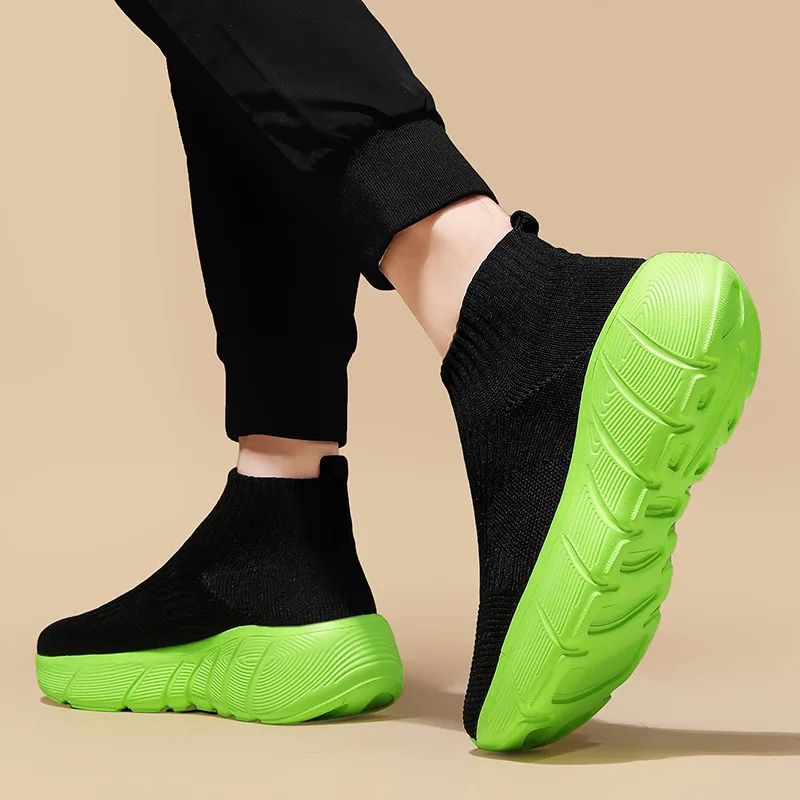 Fashion Orange Women's sports shoes High Top Breathable Knit Men's Running Shoes Platform Sock Shoes For Men Zapatillas De Mujer - Image 3