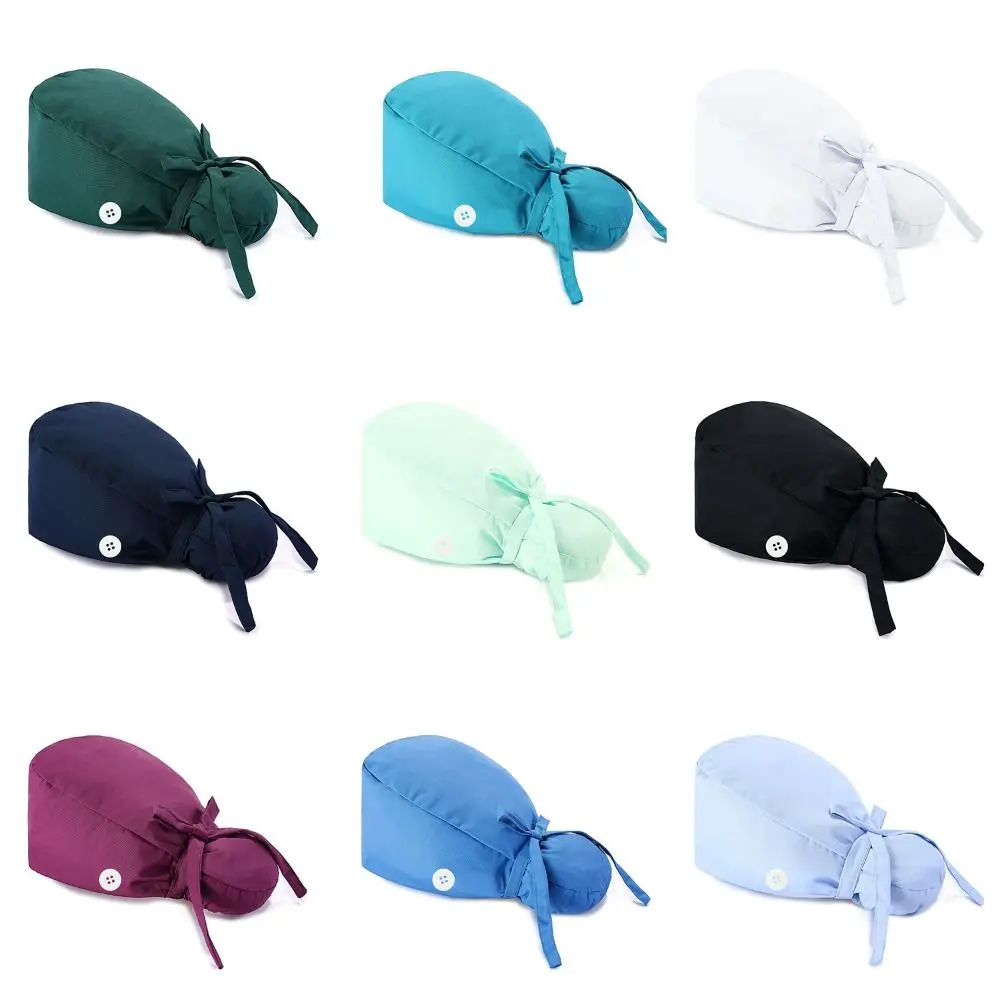 Adjustable Surgical Scrub Caps Working Cap Ponytail Holder Bouffant Nursing Hats With Buttons Long Hair Turban Hats Women & Men - Image 3
