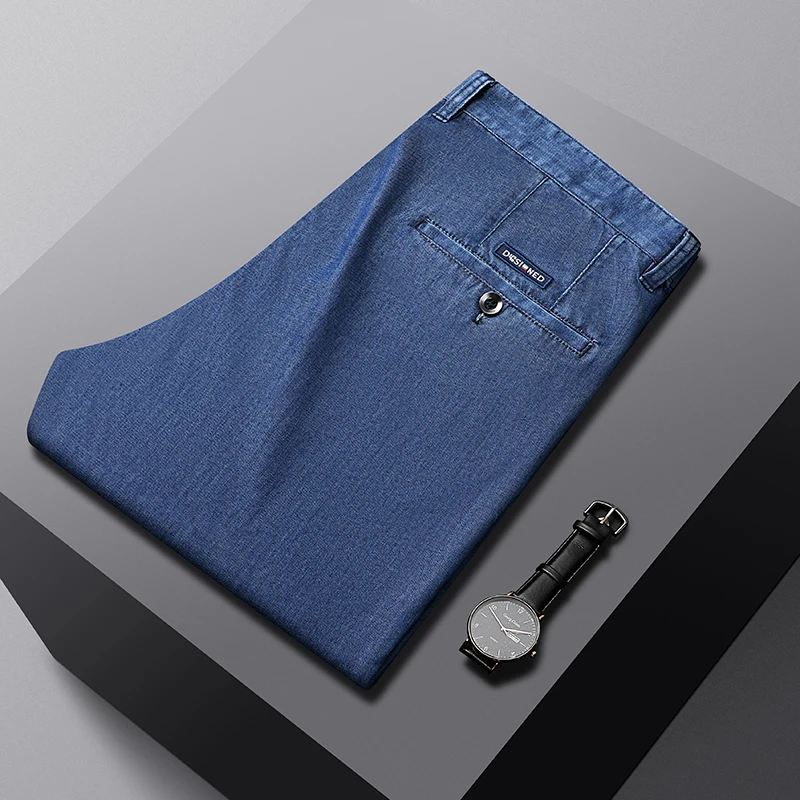 Summer Natural Lyocell Business Jeans Men Thin Classic Stretch Straight Office Denim Pants Male Brand Trousers Plus Size 40 42 - Image 5