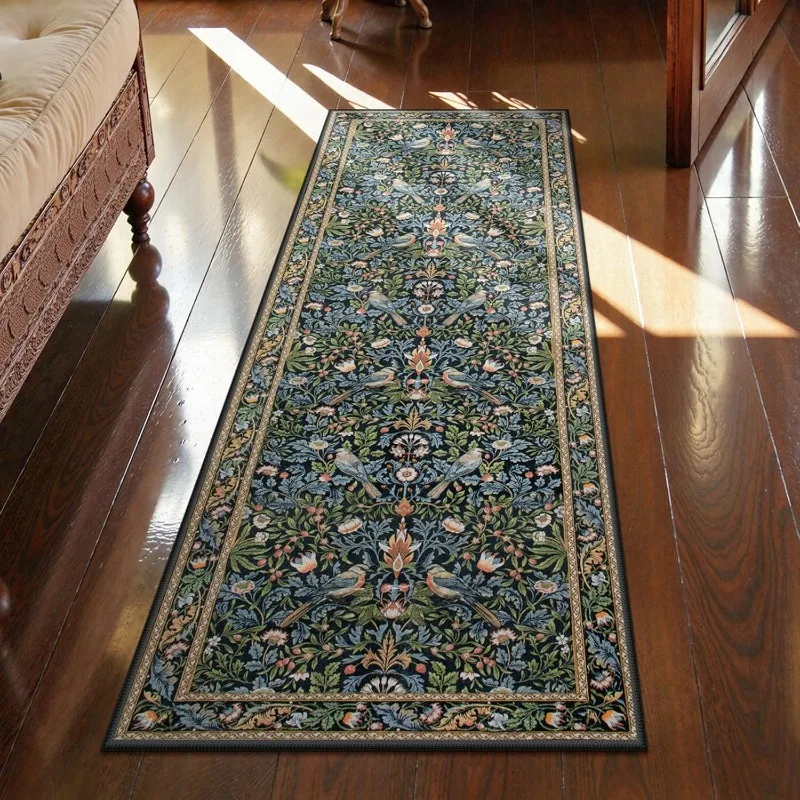Floral Hallway Runner Rug Soft Flower Botanical Indoor Carpet Bedroom Non-Slip Floor Mat Machine Washable Rugs for Living Room - Image 2