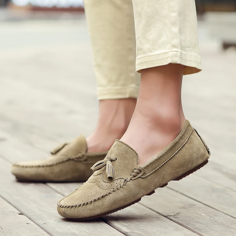 Fashion Brand Men's Suede Leather Shoes Soft Soles Comfortable Men's Loafers Massage Soles New Blue Commuting Driving Shoes - Image 4