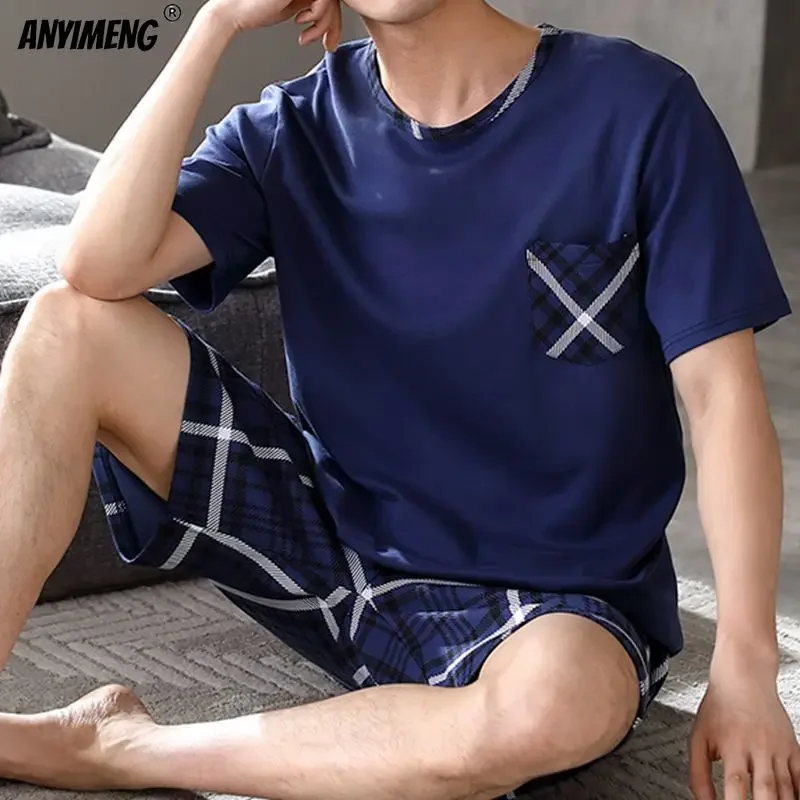 Men Pajamas Set Summer Cotton L-5XL Casual Sleepwear Minimalist Style Shorts Leisure Homewear Fashion Boys Nightwear Pijamas - Image 5