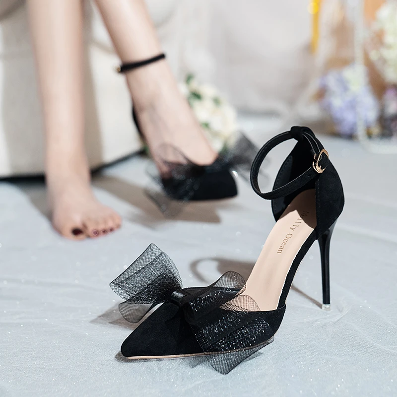 Tulle Bow Heels Designer Stiletto High Heels Women Pumps 2022 Wedding Shoes Bride Ladies Party Prom Shoes Big Size 44 45 - Image 6