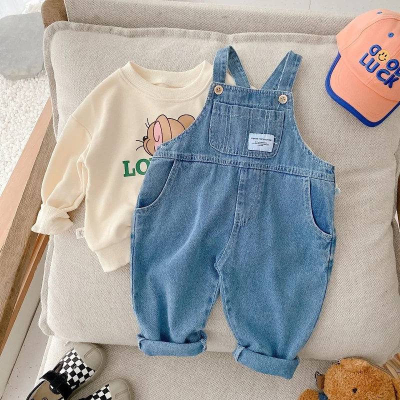 New Autumn Children Denim Jumpsuit 1-7Years Toddler Kid Boy Girl Pocket Loose Suspender Long Pant Jeans Fashion Overalls Clothes - Image 2