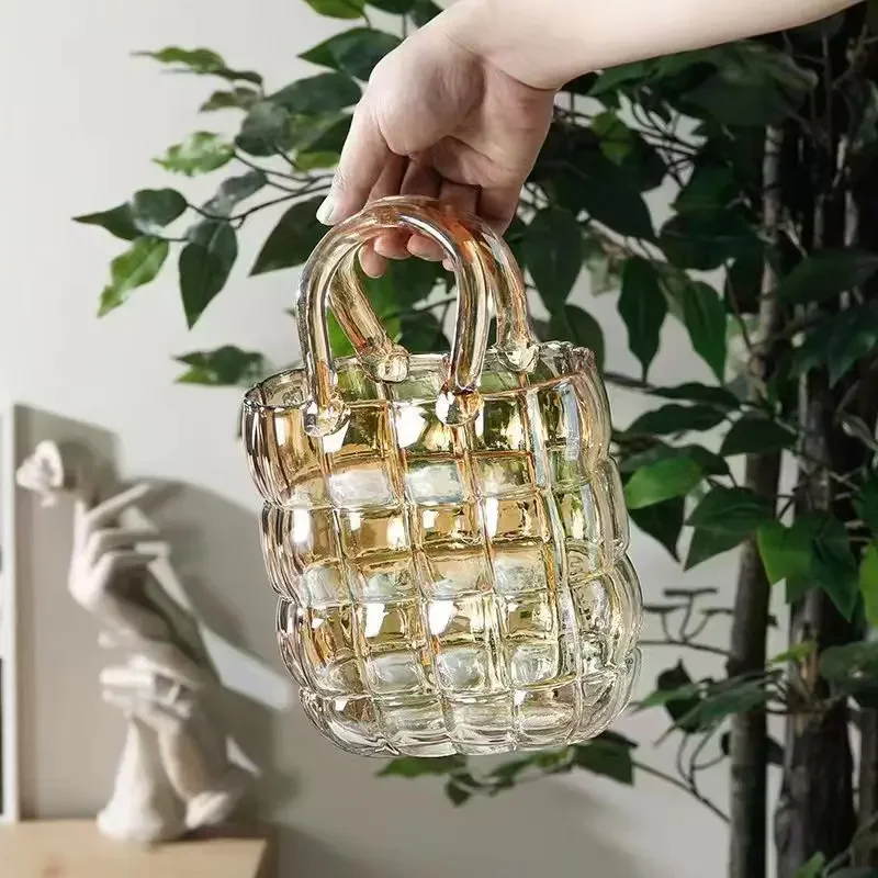 Purse Vase Handbag Vase Clear Wide Mouth Glass Bag Flower Pot Aquatic Plant Fish Tank Garden Office Wedding Home Table Decor - Image 2
