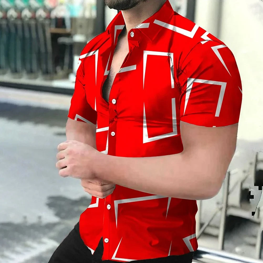 2024 New High Quality Hawaiian Simple Print 3D Printing Men's Shirts Fashion Button Short Sleeve Flip Collar Street Clothing - Image 4