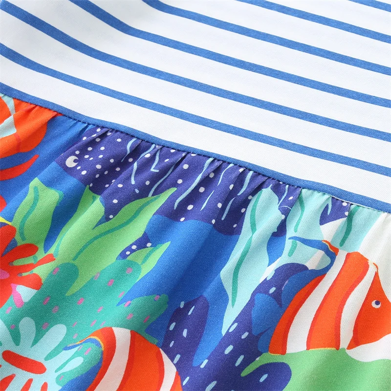 Jumping Meters 2-7T New Arrival Princess Girls Dresses Summer Striped Animals Print Fashion Kids Frocks Party Children Clothes - Image 5