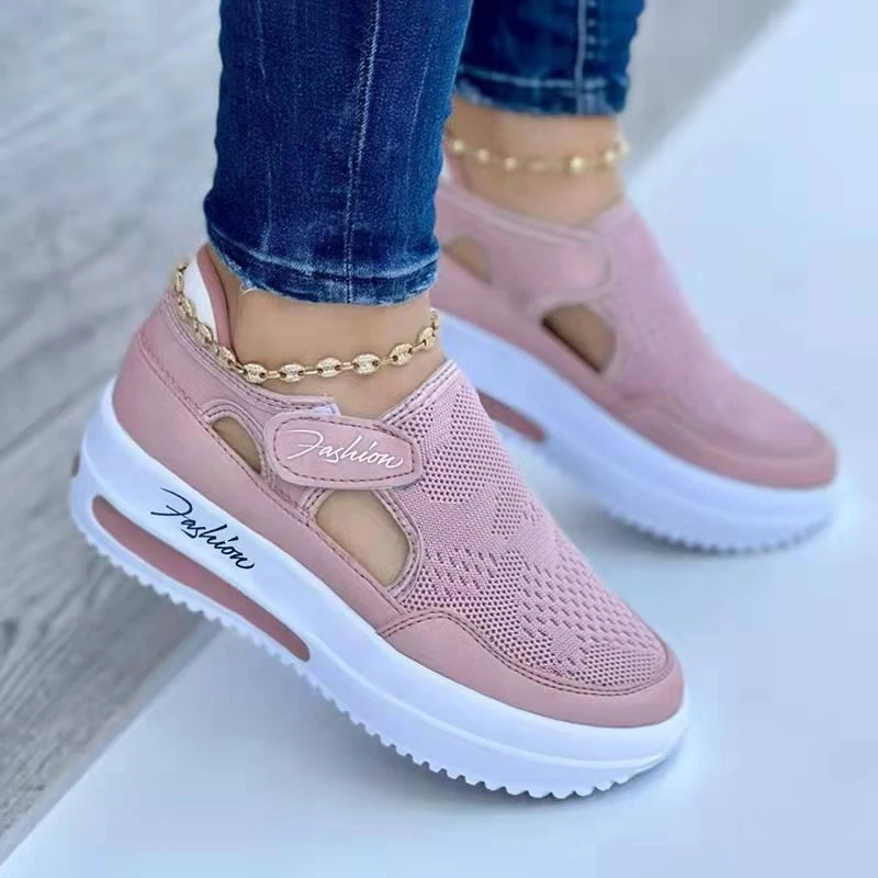 Large Casual Single Shoes for Women 2025 New Summer Flat Bottomed Breathable Casual Mesh Fashionable Thick Soled Sports Shoes - Image 2