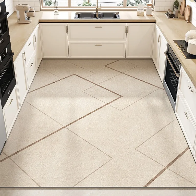 Kitchen Floor Mat Large Area Waterproof Carpet Pvc Leather Oil-proof Non-slip Foot Mats Line Minimalist Home Decoration Rug - Image 3