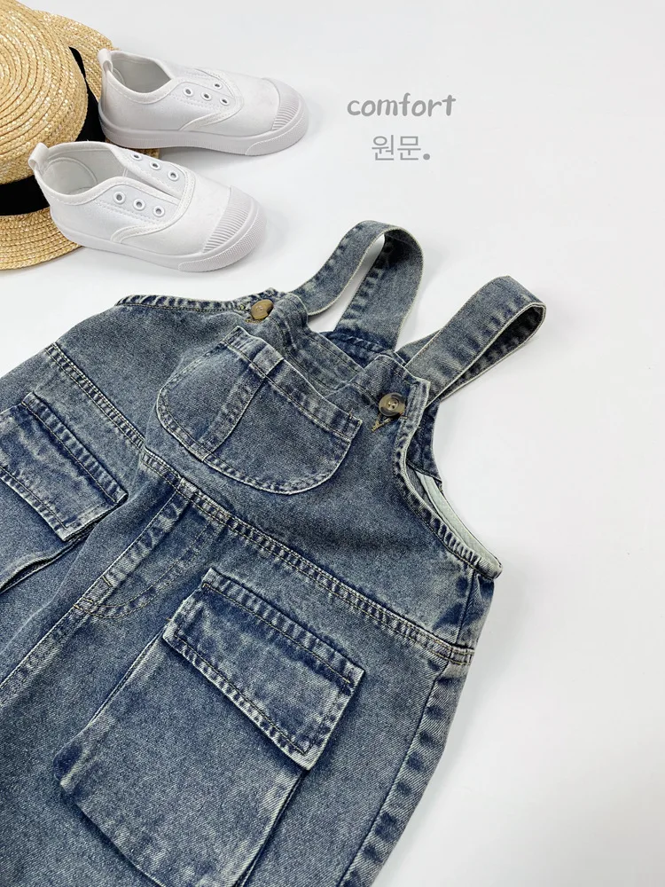 2025 Summer New Vintage Girls Overalls Kids Boys Pocket Denim Strap Pants Children Jeans Shorts Fashion Baby Clothes - Image 6