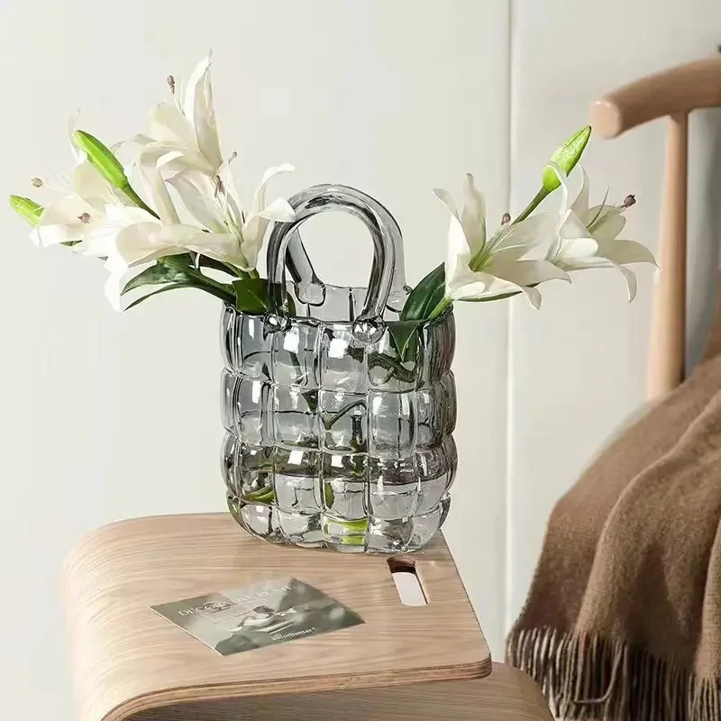 Purse Vase Handbag Vase Clear Wide Mouth Glass Bag Flower Pot Aquatic Plant Fish Tank Garden Office Wedding Home Table Decor - Image 5