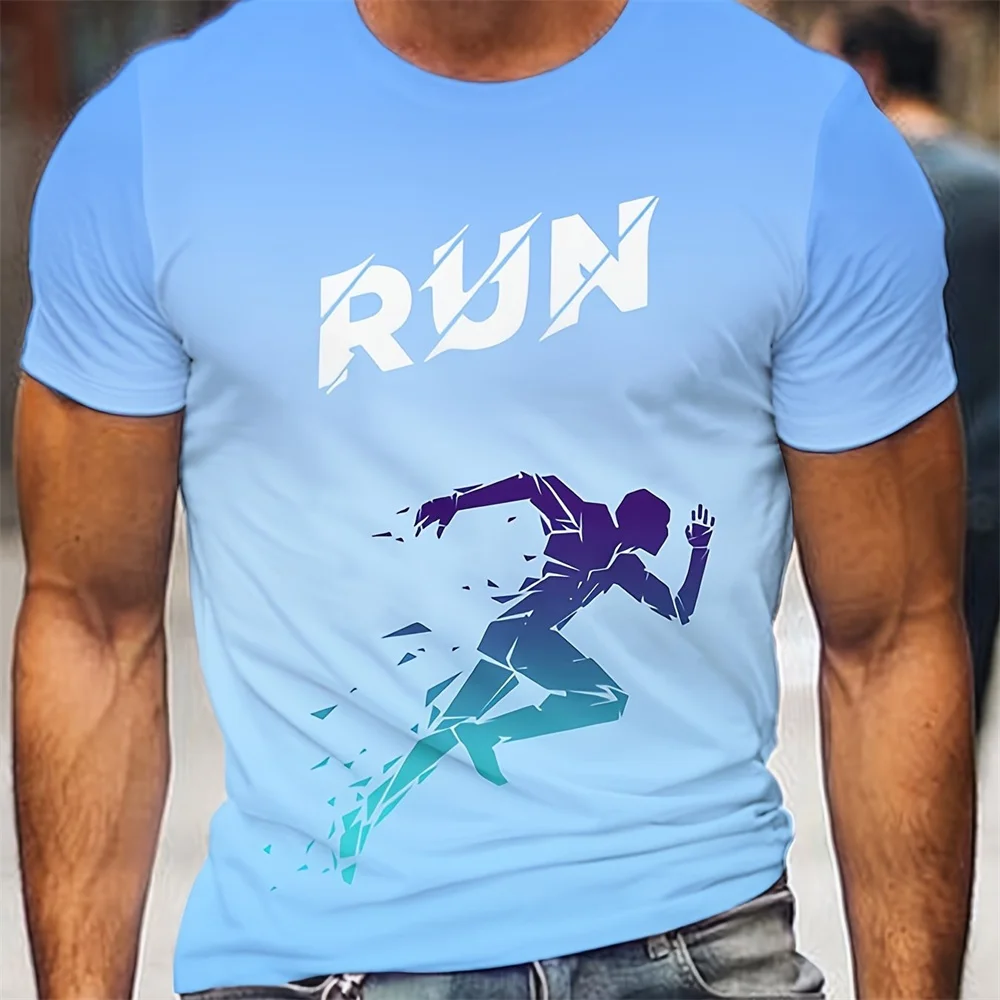 Men's Running Pattern Print Sports T-Shirt Fashion Summer Comfortable Short Sleeve Clothing Oversized Unisex Workout Tees Tops - Image 5