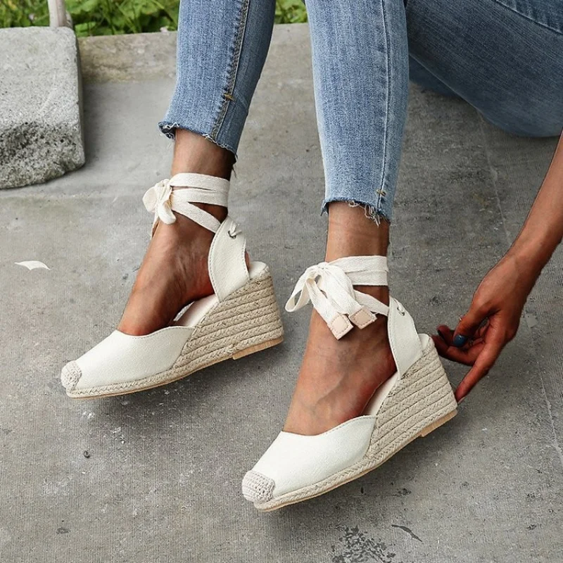 ZFY Women's Espadrille Ankle Strap Wedges Sandals Ladies Slippers 2023 Summer Woman Flax Hemp Canvas Casual Pumps Shoes 35-43 - Image 4
