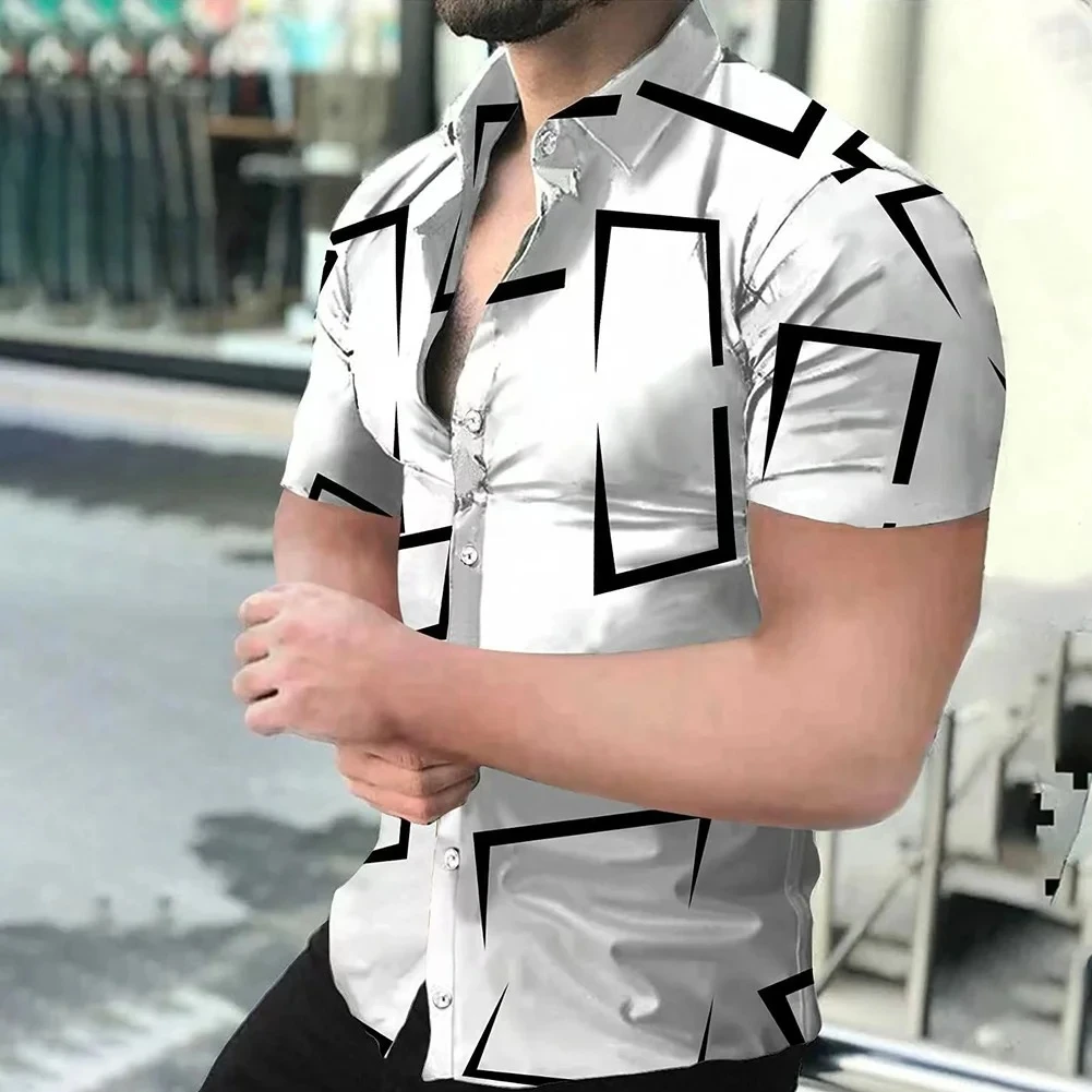 2024 New High Quality Hawaiian Simple Print 3D Printing Men's Shirts Fashion Button Short Sleeve Flip Collar Street Clothing - Image 3