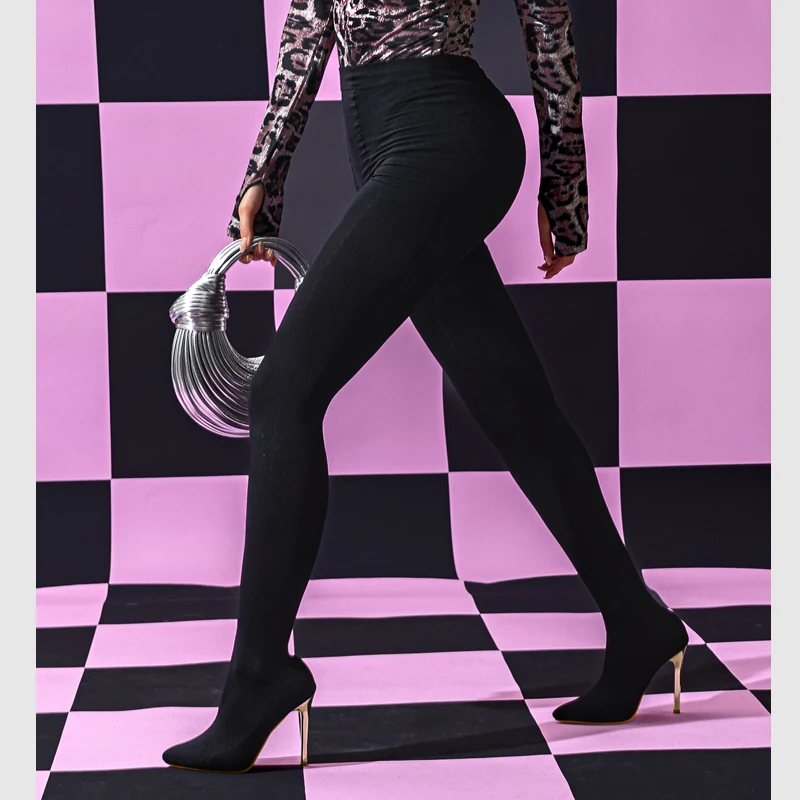 Aneikeh Sexy Stretch Fabric Over The Knee Boots Women Fashion Pantyhos street Thigh High Shoes Party Nightclub Stripper Heels - Image 5